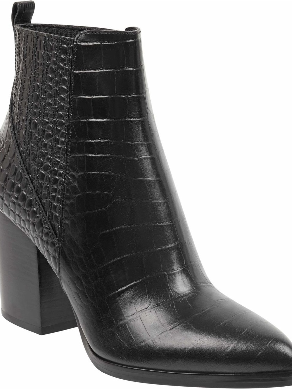 Marc Fisher Black Croc-Embossed Leather Ankle Bootie
